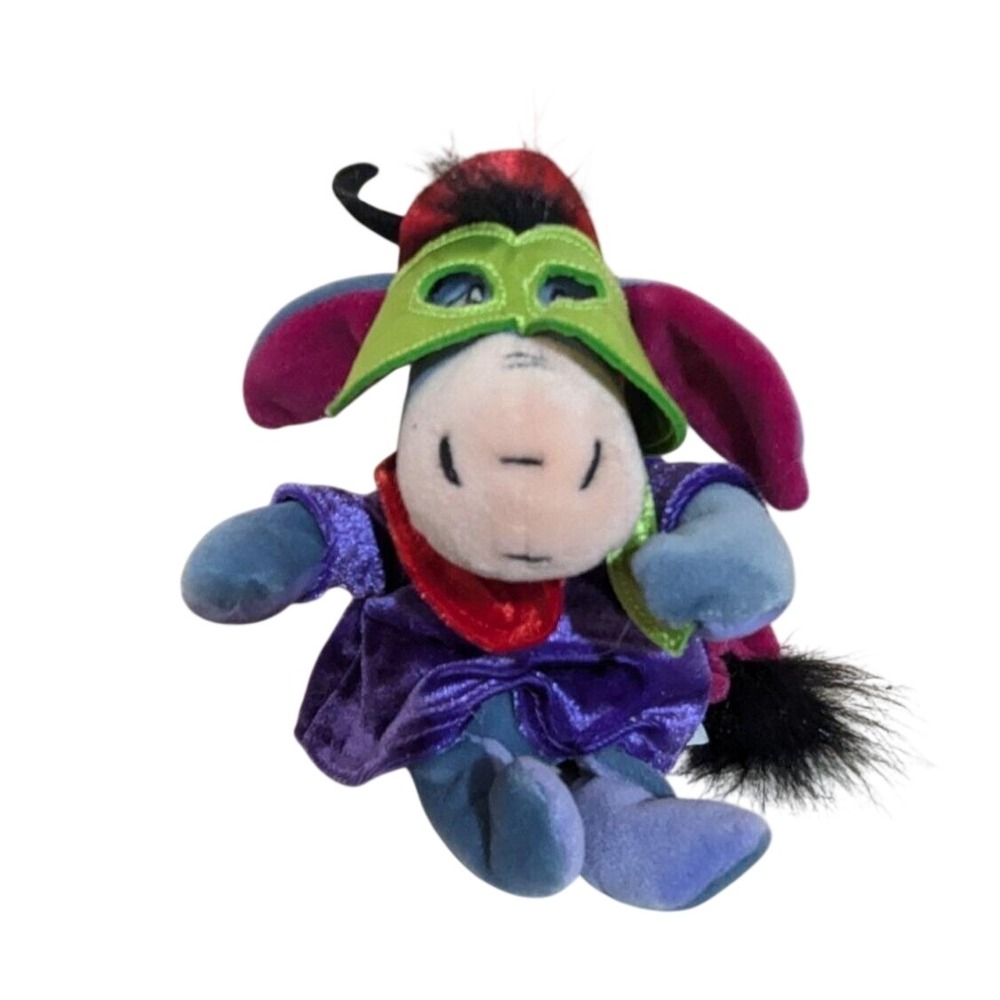 Disney Store Eeyore Halloween Masquerade Plush Bean Bag Purple Cape  Mask 8"